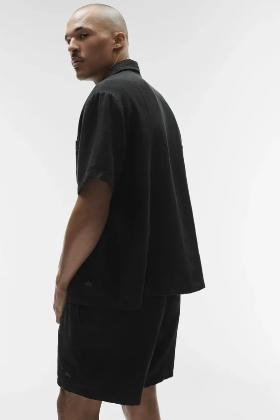 Linen Days Kurzarmshirt mit Knöpfen – Schwarz