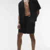 Linen Days Kurzarmshirt mit Knöpfen – Schwarz