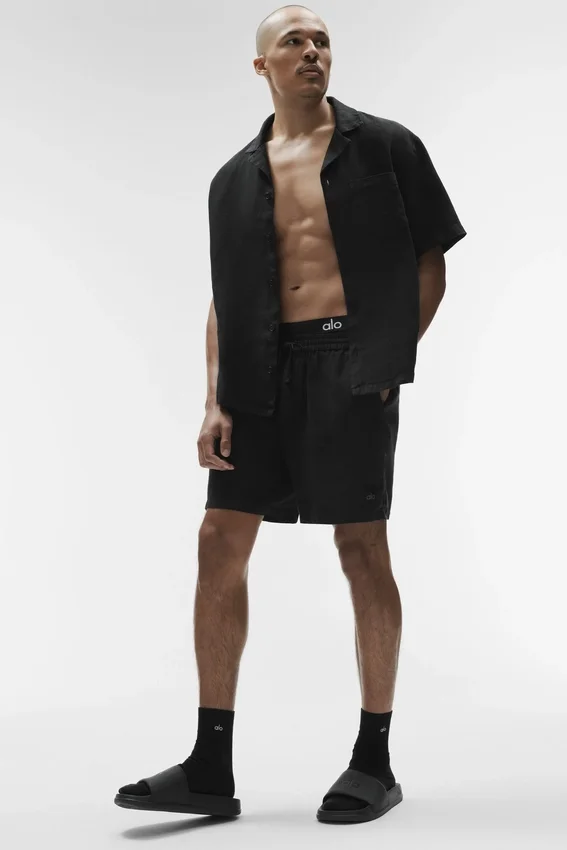 Linen Days Kurzarmshirt mit Knöpfen – Schwarz
