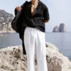Linen Days Straight Leg Hose – Weiß