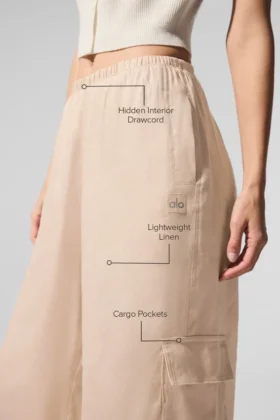 Linen Getaway Cargo-Hose mit weitem Bein – Macadamia