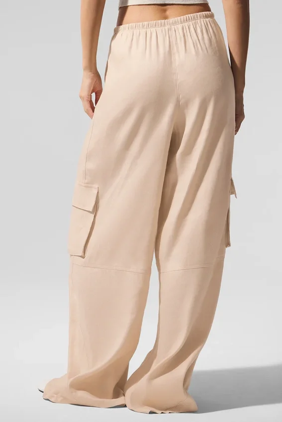 Linen Getaway Cargo-Hose mit weitem Bein – Macadamia