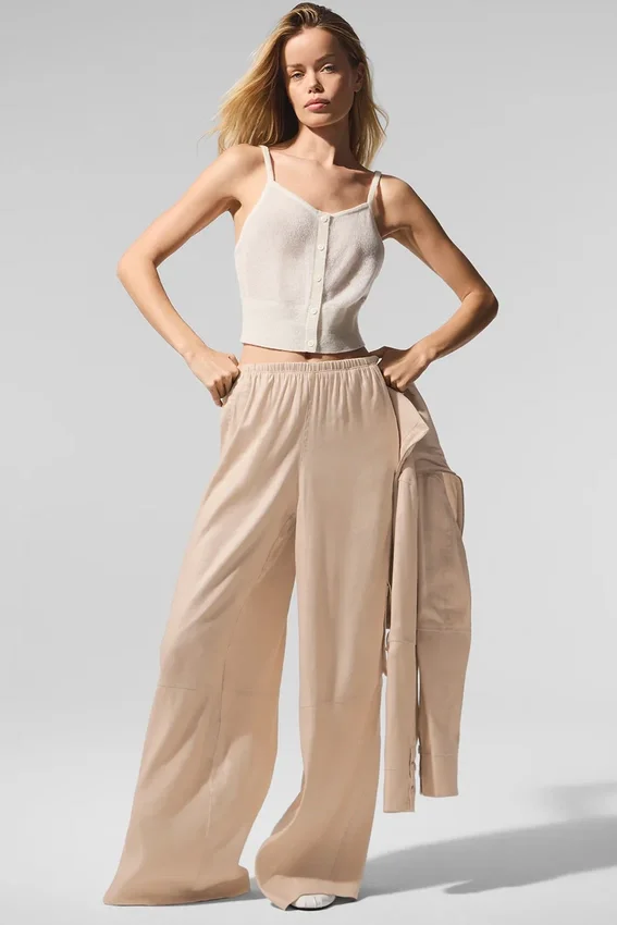 Linen Getaway Cargo-Hose mit weitem Bein – Macadamia