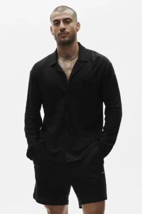 Linen Jersey Coastal Langarmshirt – Schwarz