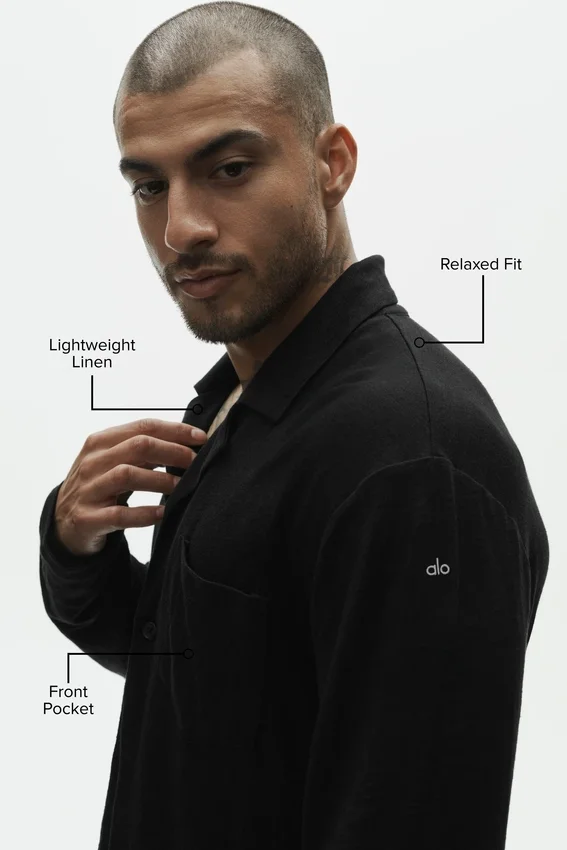 Linen Jersey Coastal Langarmshirt – Schwarz