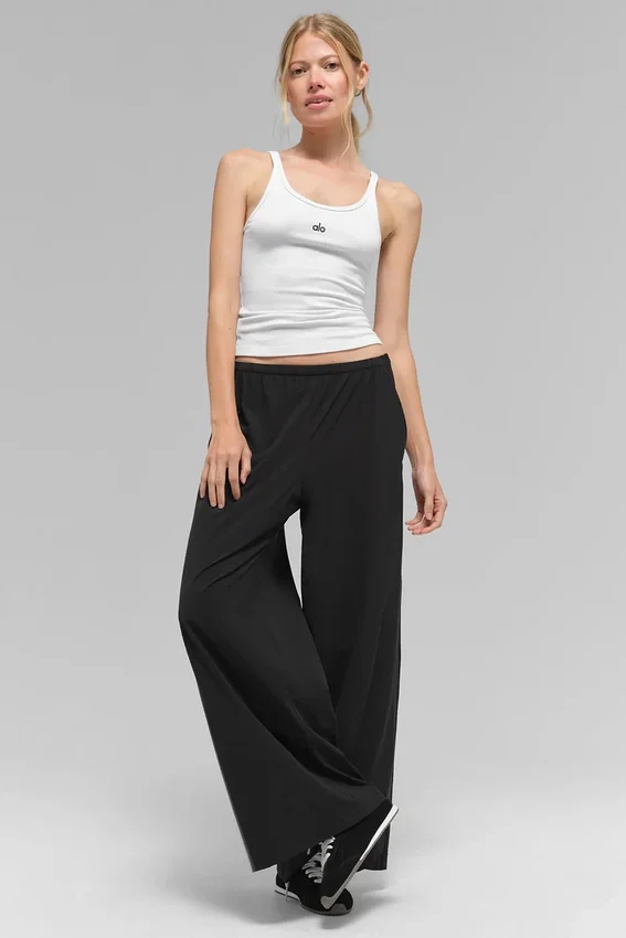 Luftige Hose mit weitem Bein (Regular) – Schwarz
