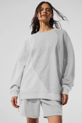 „Make Waves“-Pullover mit Rundhalsausschnitt – Athletic Heather Grey Tonal