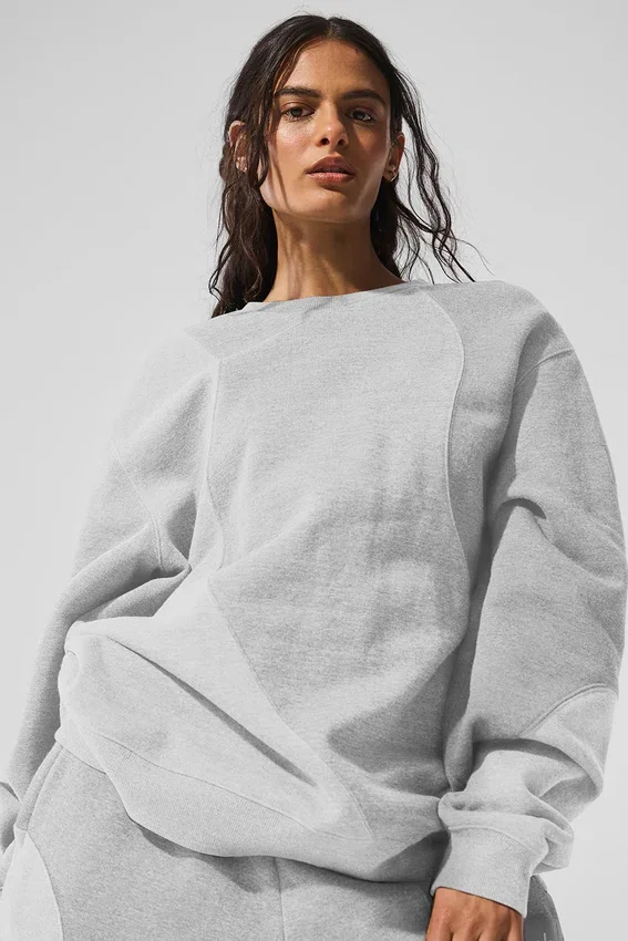 „Make Waves“-Pullover mit Rundhalsausschnitt – Athletic Heather Grey Tonal