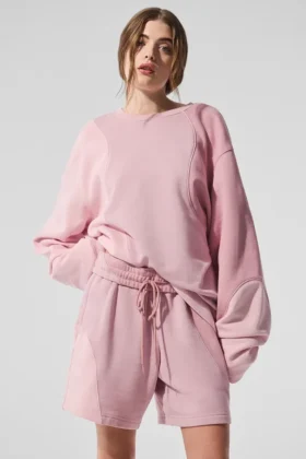 Make Waves Pullover mit Rundhalsausschnitt – Sonnenuntergangsrosa, ton-in-ton