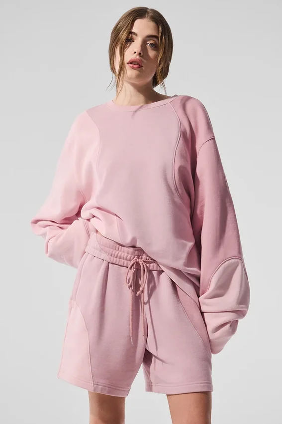 Make Waves Pullover mit Rundhalsausschnitt – Sonnenuntergangsrosa, ton-in-ton