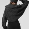 Marl-Pullover mit 1/4-Reißverschluss – Schwarz meliert