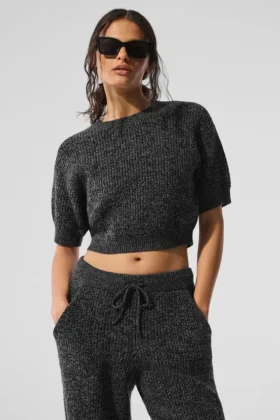 Marl-Pullover mit Kurzarmshirts – Black Marl