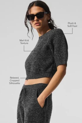 Marl-Pullover mit Kurzarmshirts – Black Marl