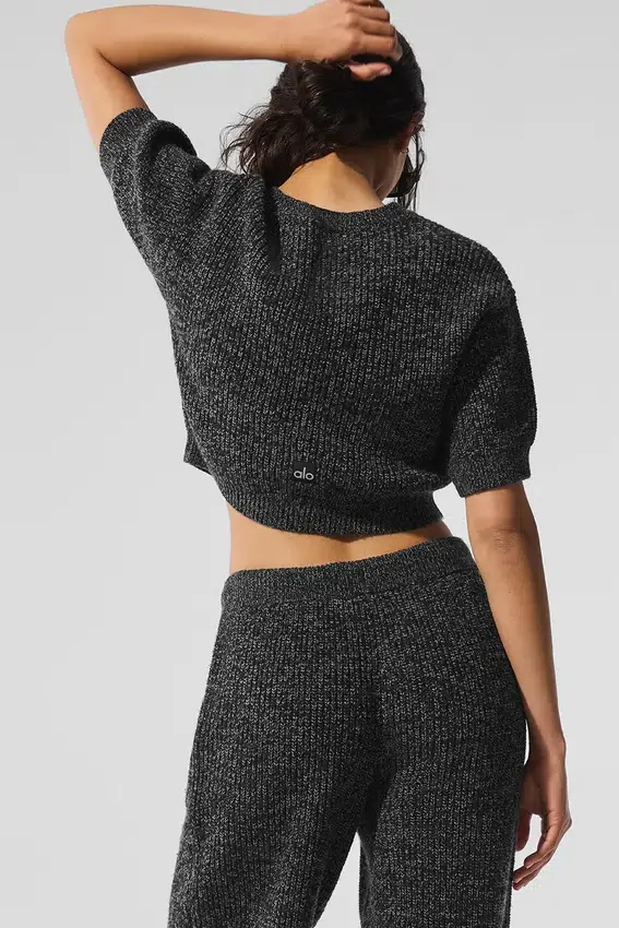 Marl-Pullover mit Kurzarmshirts – Black Marl