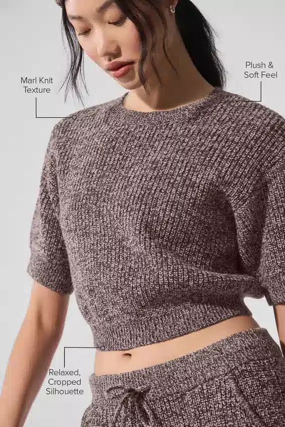Marl-Pullover mit Kurzarmshirts – Mushroom Marl