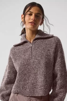 Marmorierter Pullover mit 1/4-Reißverschluss – Pilzfarben marmoriert
