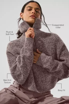 Marmorierter Pullover mit 1/4-Reißverschluss – Pilzfarben marmoriert