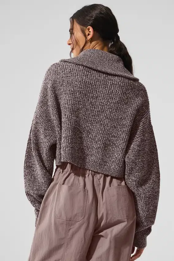 Marmorierter Pullover mit 1/4-Reißverschluss – Pilzfarben marmoriert