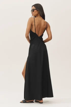 Maxikleid „Riviera“ aus Leinenmischung – Schwarz