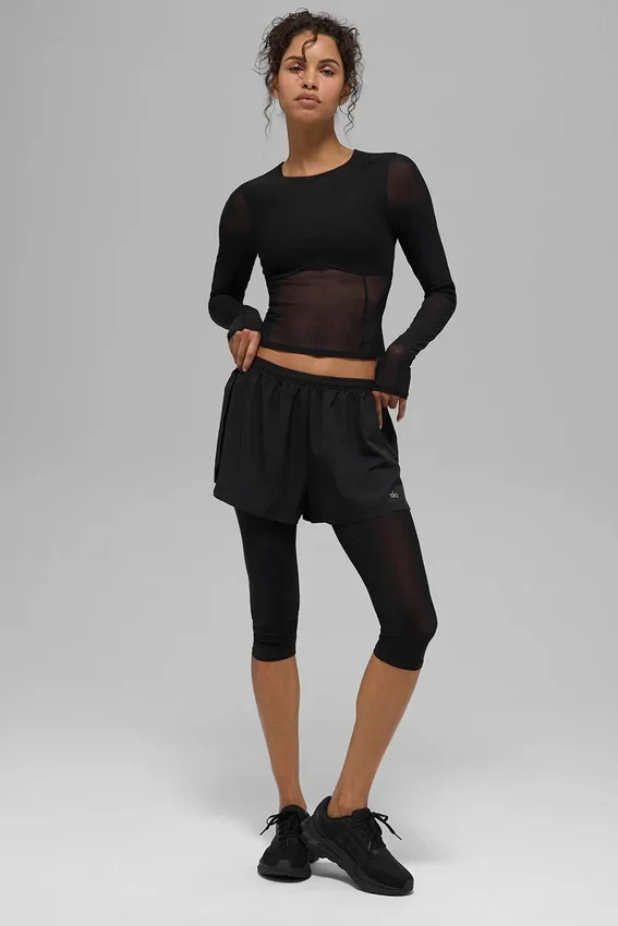 Mesh Front Runner 2-in-1-Shorts – Schwarz