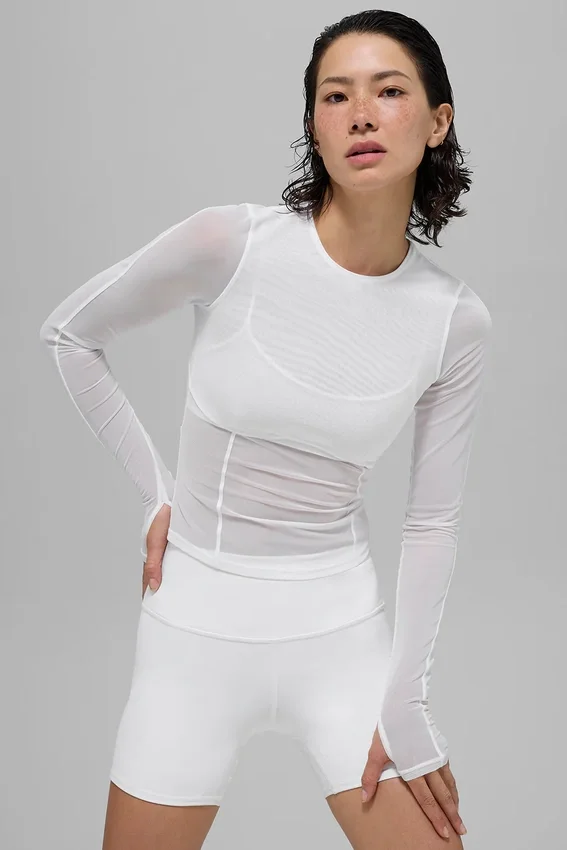 Mesh Winter Twilight Langarmshirt – Weiß
