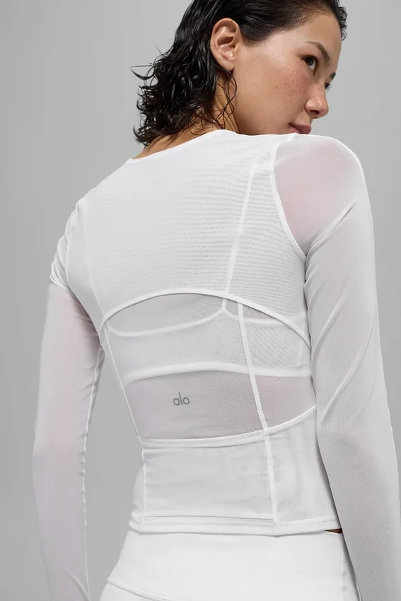 Mesh Winter Twilight Langarmshirt – Weiß