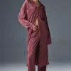 Mikroplissiertes Hemdkleid – Burgunder-Trüffel