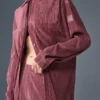 Mikroplissiertes Hemdkleid – Burgunder-Trüffel