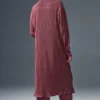 Mikroplissiertes Hemdkleid – Burgunder-Trüffel