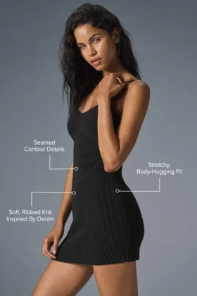 Mini-Kleid aus Denim-Strick – Schwarz/Anthrazit