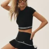 My Serve Tennisrock aus Baumwoll-Kaschmir-Mischung mit High-Waist-Design – Schwarz/Weiß