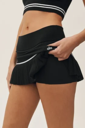 My Serve Tennisrock aus Baumwoll-Kaschmir-Mischung mit High-Waist-Design – Schwarz/Weiß