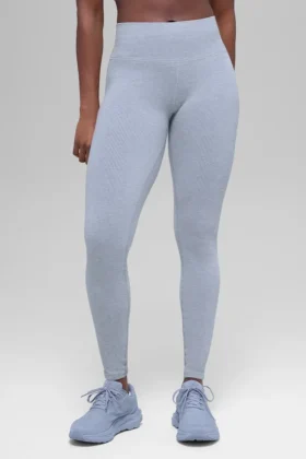 Nahtlose High-Waist-Leggings mit zweifarbigem Rippstrick – Winter Frost Heather