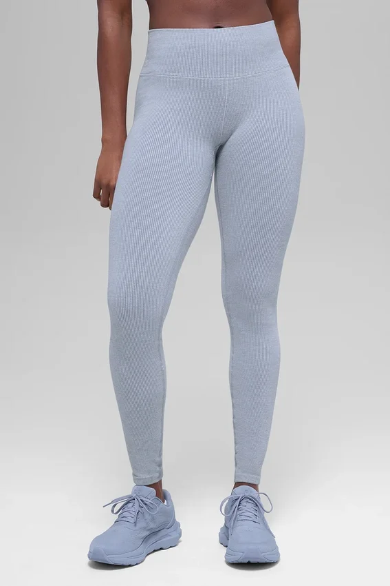 Nahtlose High-Waist-Leggings mit zweifarbigem Rippstrick – Winter Frost Heather