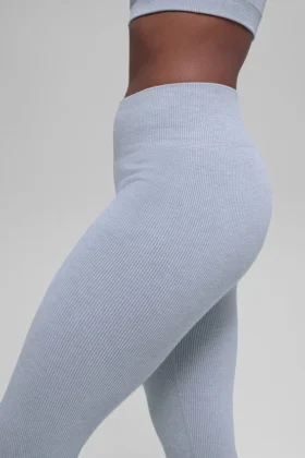 Nahtlose High-Waist-Leggings mit zweifarbigem Rippstrick – Winter Frost Heather