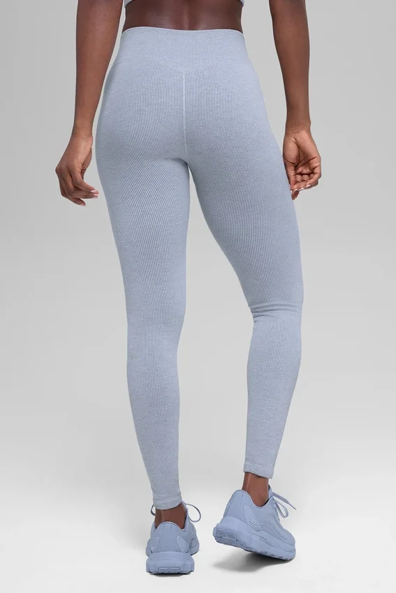 Nahtlose High-Waist-Leggings mit zweifarbigem Rippstrick – Winter Frost Heather
