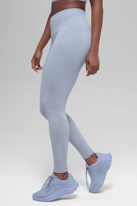 Nahtlose High-Waist-Leggings mit zweifarbigem Rippstrick – Winter Frost Heather