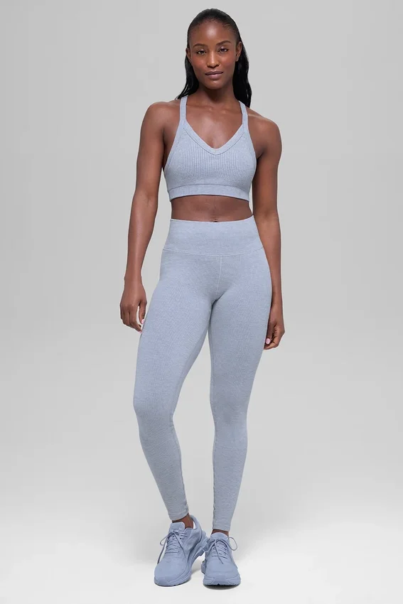Nahtlose High-Waist-Leggings mit zweifarbigem Rippstrick – Winter Frost Heather