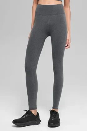 Nahtlose, High-Waist, zweifarbige Leggings mit geripptem Stoff – Dark Misty Grey Heather