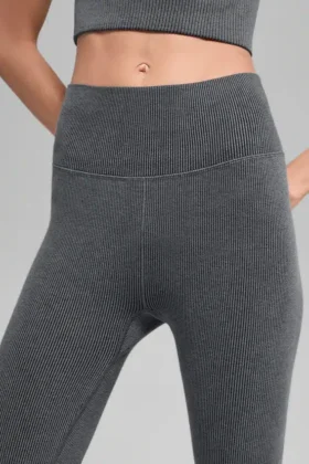 Nahtlose, High-Waist, zweifarbige Leggings mit geripptem Stoff – Dark Misty Grey Heather