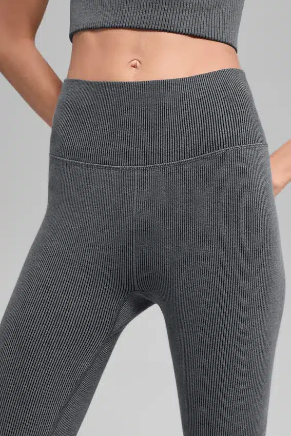 Nahtlose, High-Waist, zweifarbige Leggings mit geripptem Stoff – Dark Misty Grey Heather