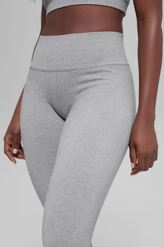 Nahtlose, High-Waist, zweifarbige Leggings mit Rippmuster – Light Misty Grey Heather