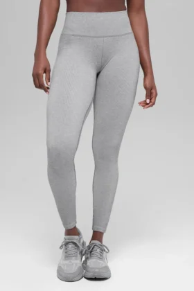 Nahtlose, High-Waist, zweifarbige Leggings mit Rippmuster – Light Misty Grey Heather