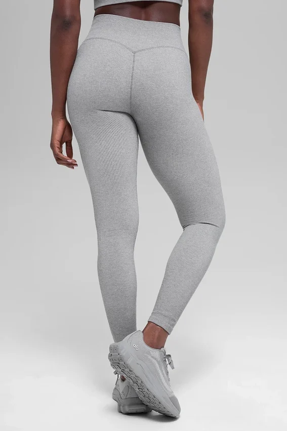 Nahtlose, High-Waist, zweifarbige Leggings mit Rippmuster – Light Misty Grey Heather