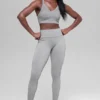 Nahtlose, High-Waist, zweifarbige Leggings mit Rippmuster – Light Misty Grey Heather