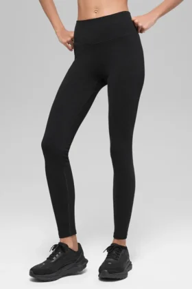 Nahtlose, zweifarbige High-Waist-Leggings mit geripptem Saum – Schwarz