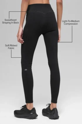 Nahtlose, zweifarbige High-Waist-Leggings mit geripptem Saum – Schwarz