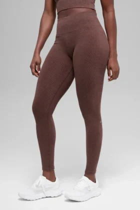 Nahtlose, zweifarbige High-Waist-Leggings mit geripptem Stoff – Brownstone Heather