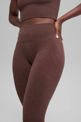 Nahtlose, zweifarbige High-Waist-Leggings mit geripptem Stoff – Brownstone Heather