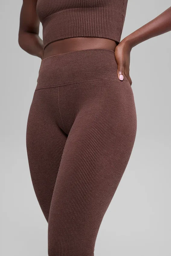 Nahtlose, zweifarbige High-Waist-Leggings mit geripptem Stoff – Brownstone Heather